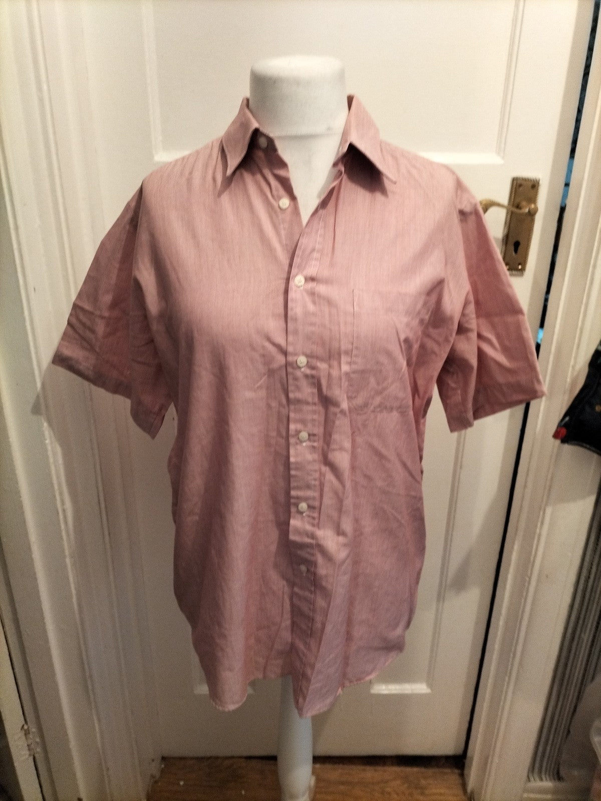Mens St Michael Size 16 Red Thin Striped Short Sleeved Shirt