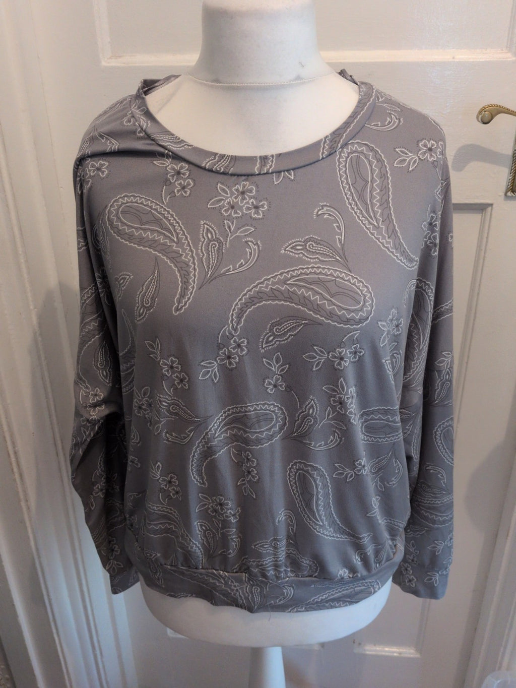 Primark Large Silvery Grey Floral Aztec Long Sleeve Blouse Top