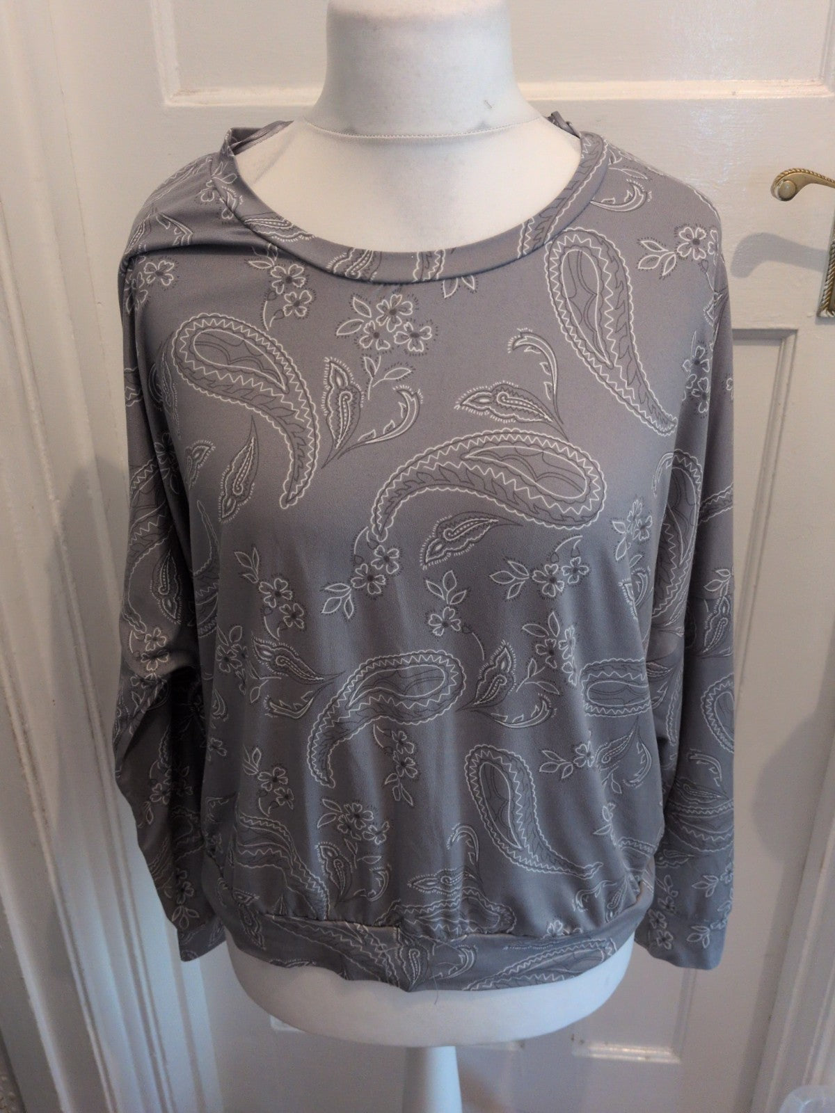 Primark Large Silvery Grey Floral Aztec Long Sleeve Blouse Top