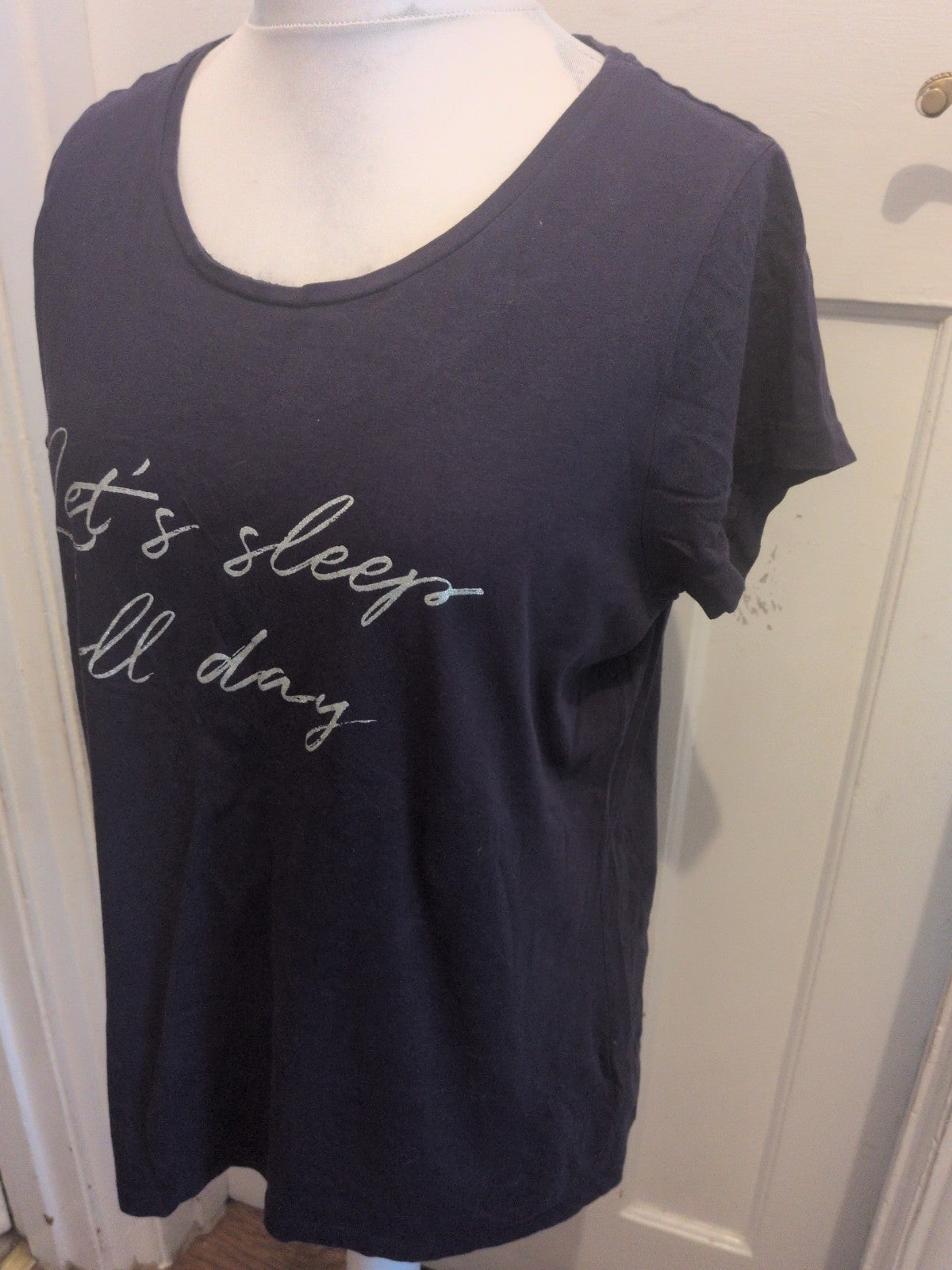 Ladies F&F Size 16-18 Navy And Silver Sleep All Day Pyjama Top