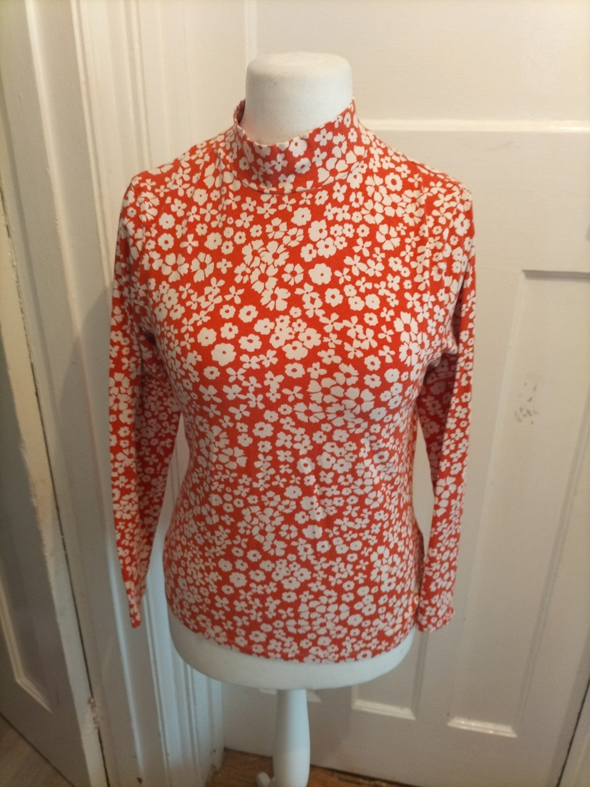 M&S Collection 14 Orange And White Floral Long Sleeve T-shirt