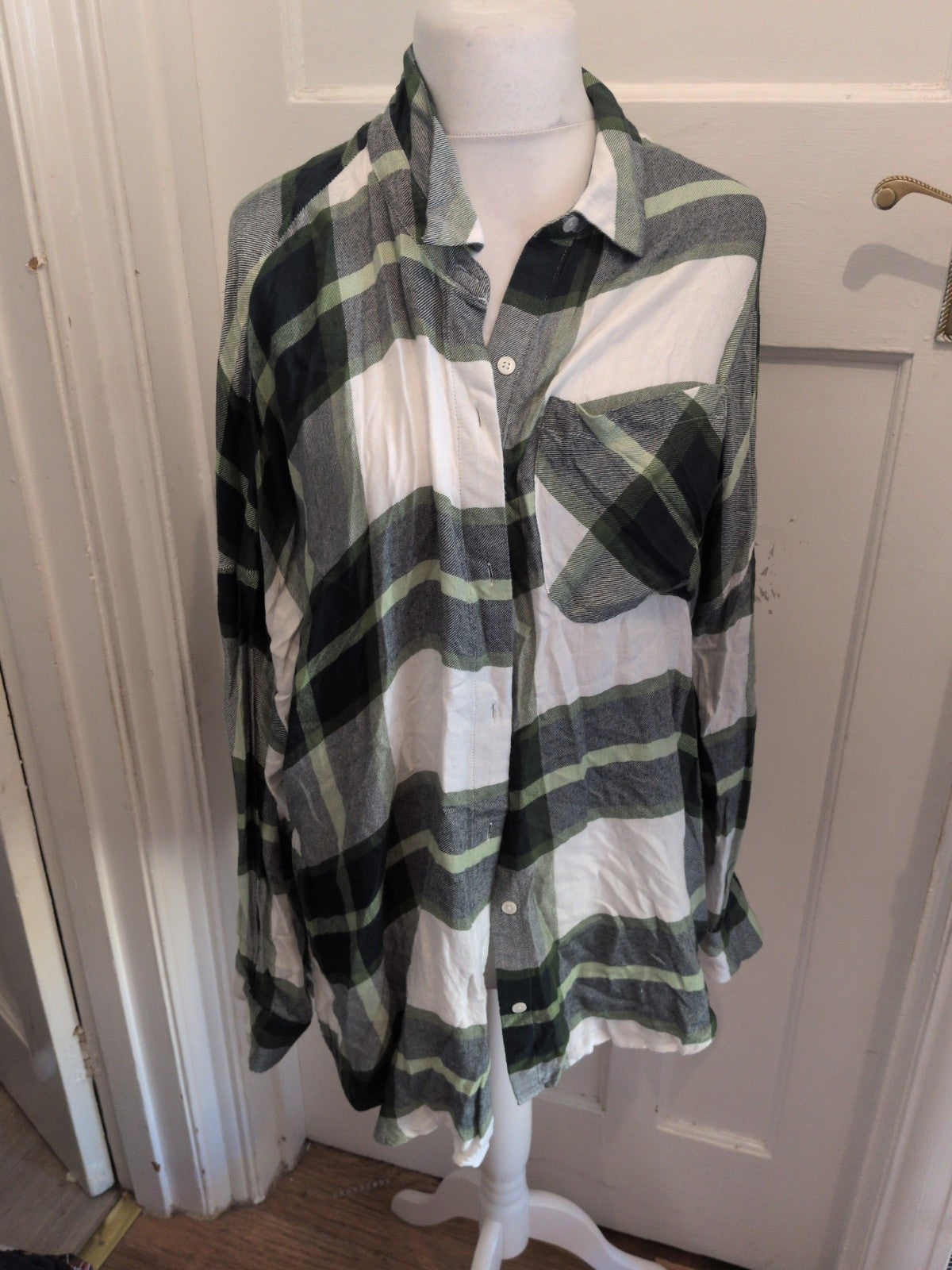 George 20 Green And White Long Sleeve Buttoned Blouse