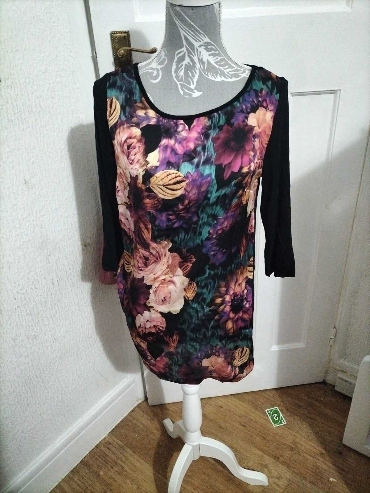 Ladies Smart And Fancy Size S Black Long Sleeved Floral Blouse