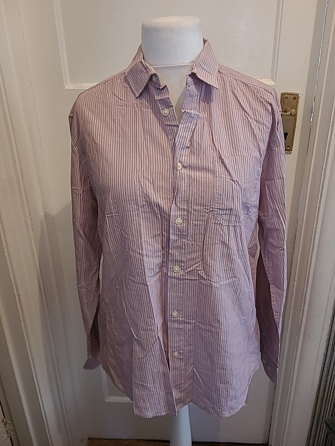 Mens Tu Size L Purple And White Striped Long Sleeved Shirt