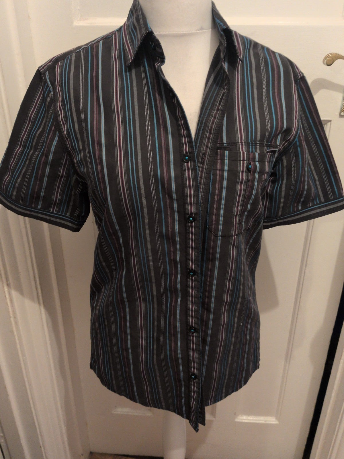 Next Medium Soft Touch Black Stripe Short Sleeve Shirt