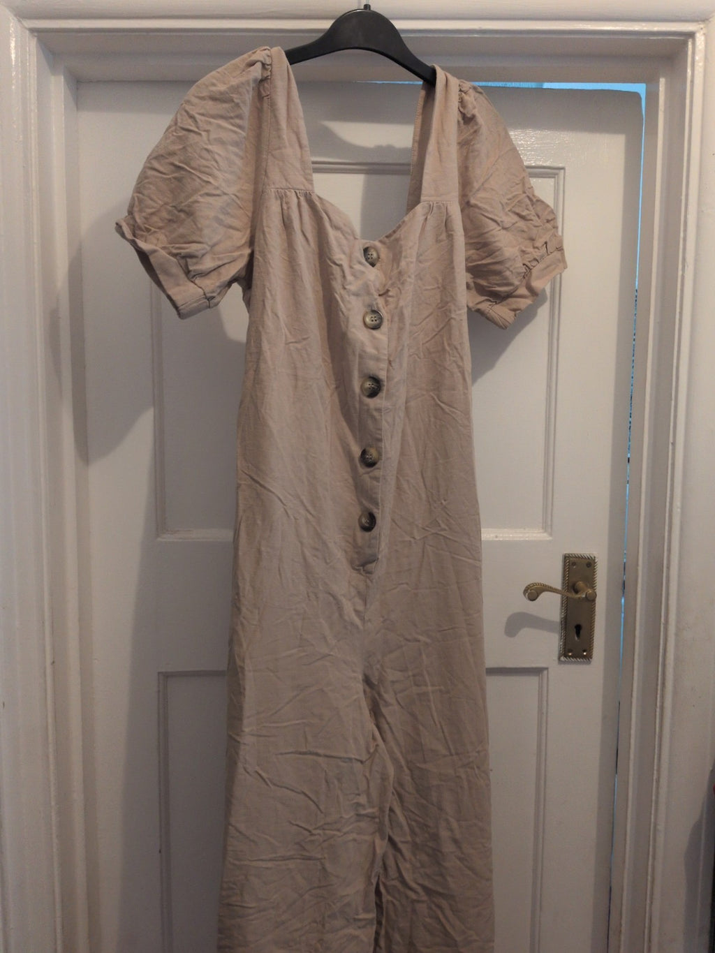 F&F 14 Beige Short Sleeve Buttoned Jumpsuit