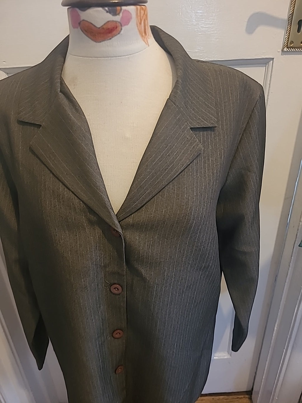 Ladies EWM Size 18 Grey Striped Lined Long Sleeved Slight Padded Blazer