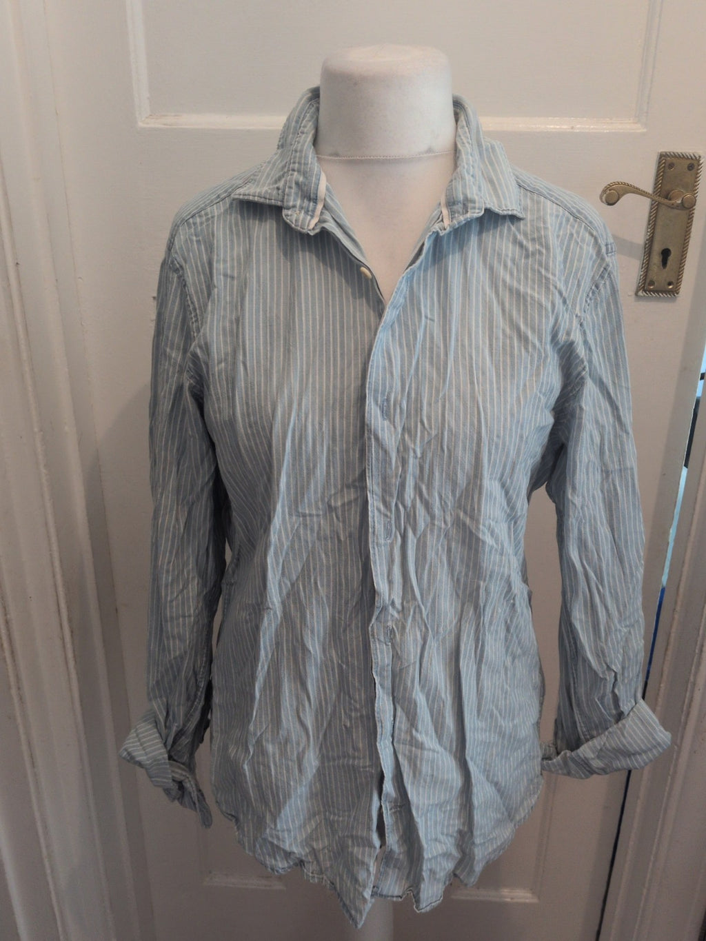John Lewis Large Regular Fit Blue And White Long Sleeve Shirt