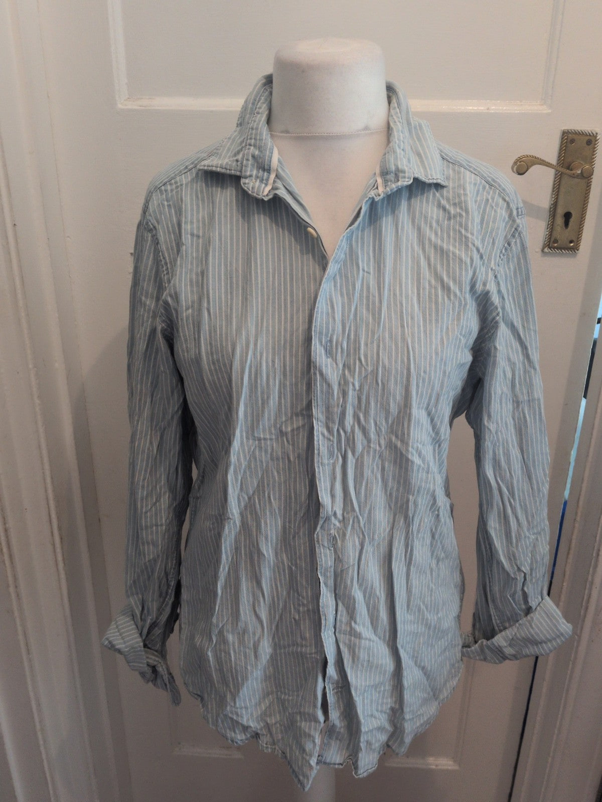 John Lewis Large Regular Fit Blue And White Long Sleeve Shirt