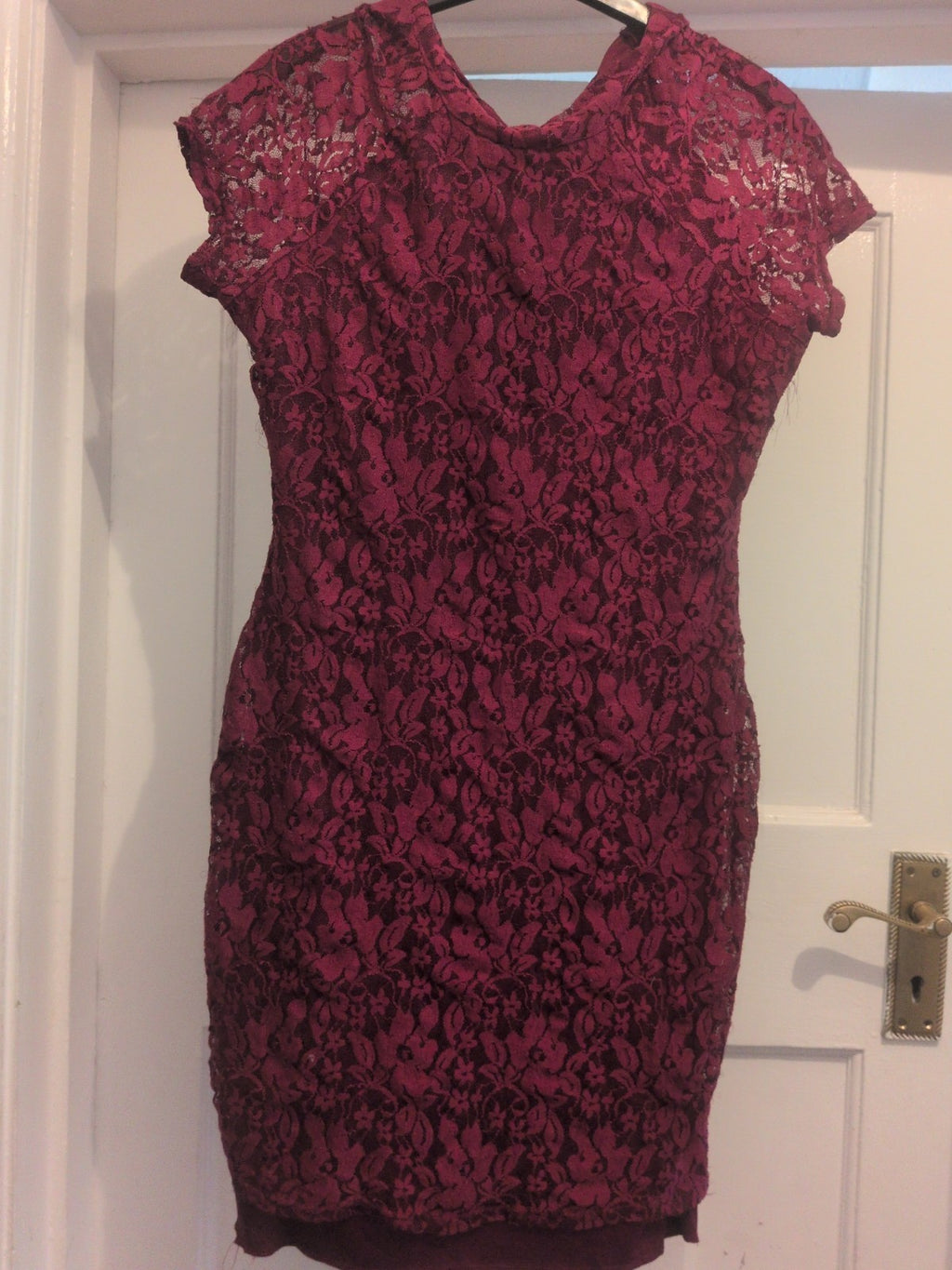 Select 12 Burgundy Lace Lined Short Sleeve Dress