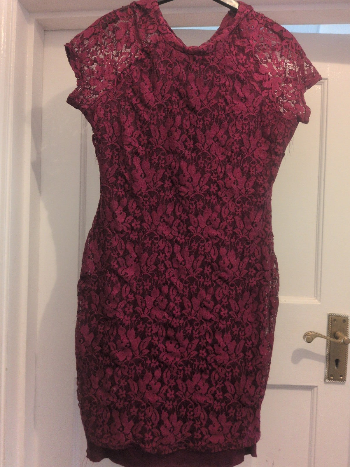 Select 12 Burgundy Lace Lined Short Sleeve Dress