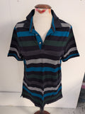 Blue Harbour Medium Green/Navy/Grey Stripe Short Sleeve Polo