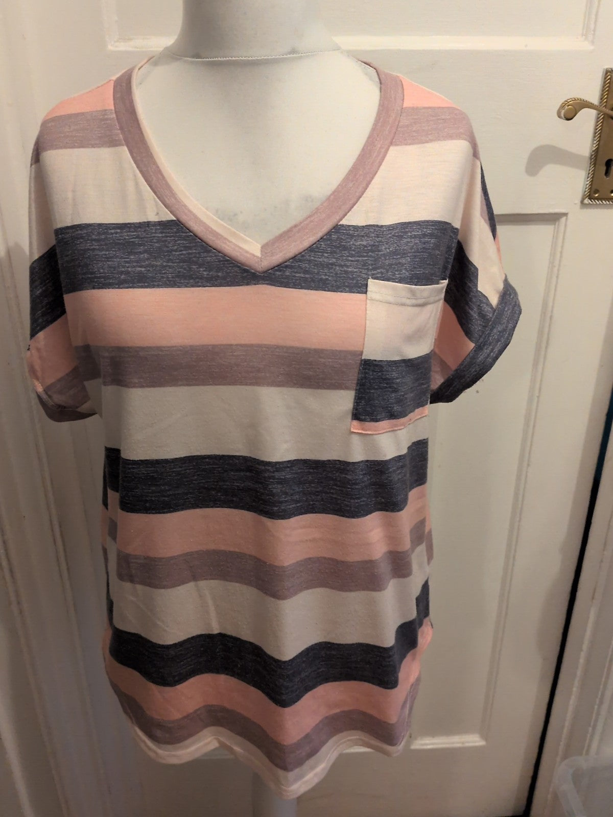 Shein XL Striped Short Sleeve T-shirt Multicoloured