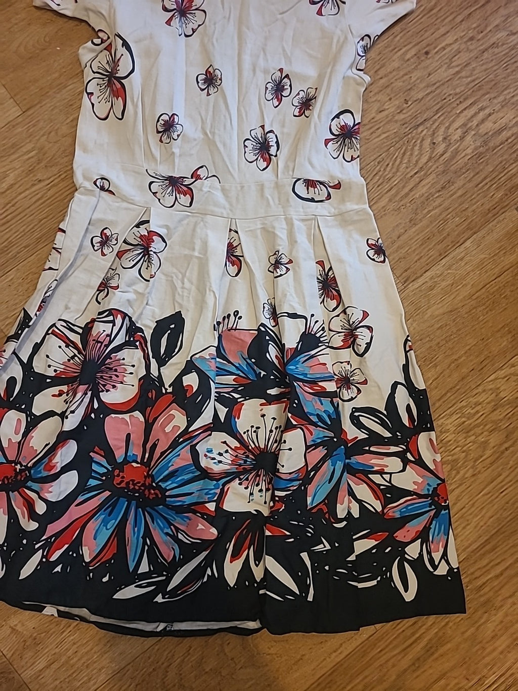 Ladies Amaya Size 10 Ivory With Black Red Floral Sleeveless Dress