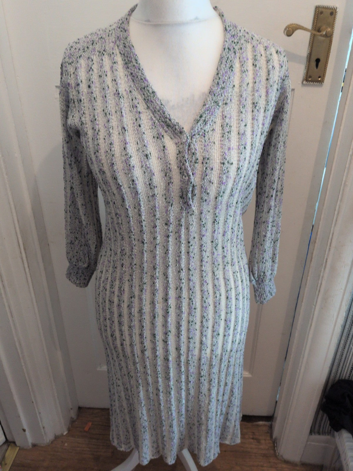 Ladies Designit Medium Grey Green Purple Knit Long Length Dress