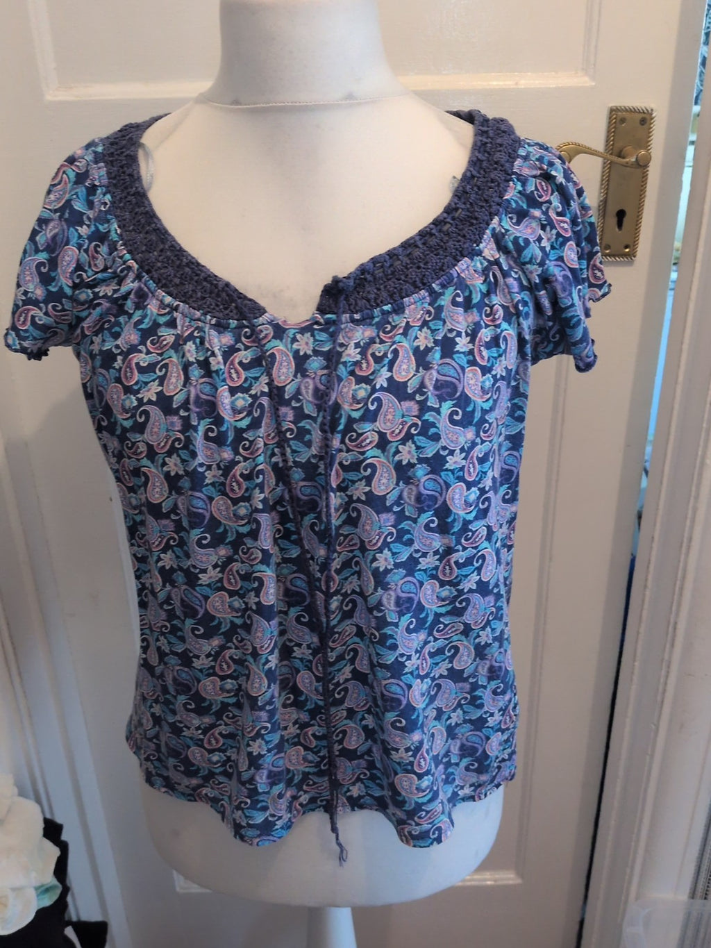 Peacocks 12 Navy Aztec Pattern Short Sleeve Blouse
