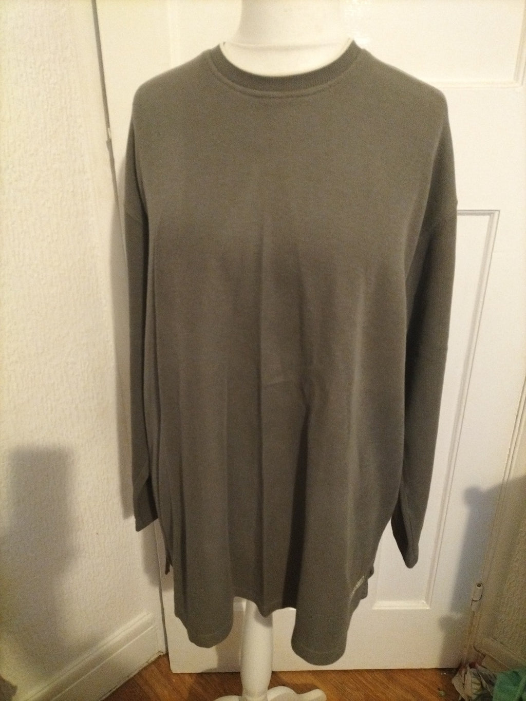 Mens George Size Large Khaki Green Long Sleeved Ribbed Jumper
