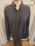 Mens Tu Size 16.5 Formal Superfine Cotton Black Brown Striped Shirt