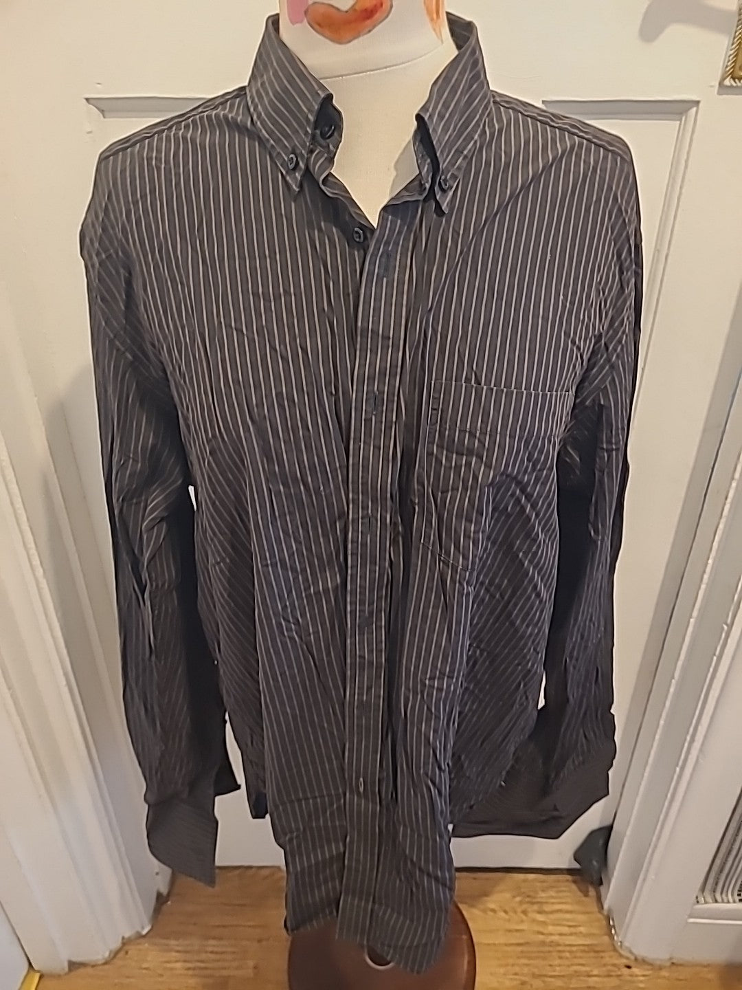 Mens Tu Size 16.5 Formal Superfine Cotton Black Brown Striped Shirt