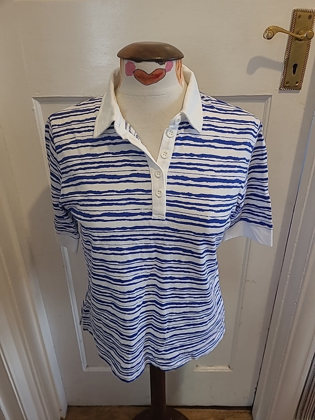 Mens Lark Size Medium Blue White Short Sleeved Polo