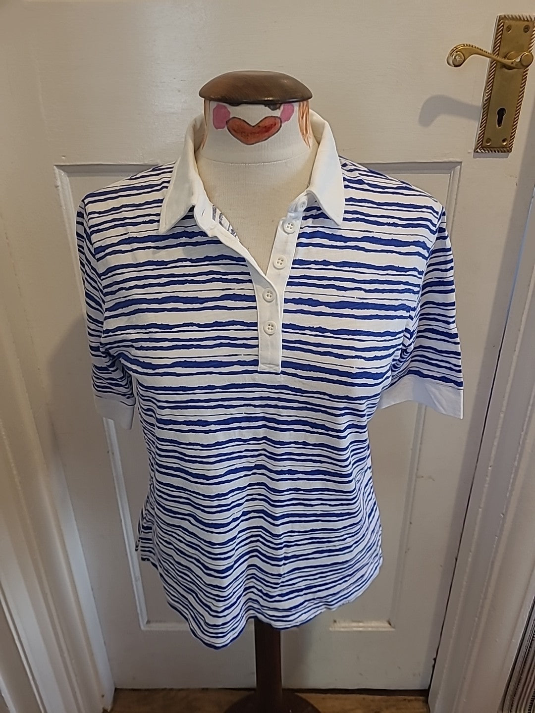 Mens Lark Size Medium Blue White Short Sleeved Polo