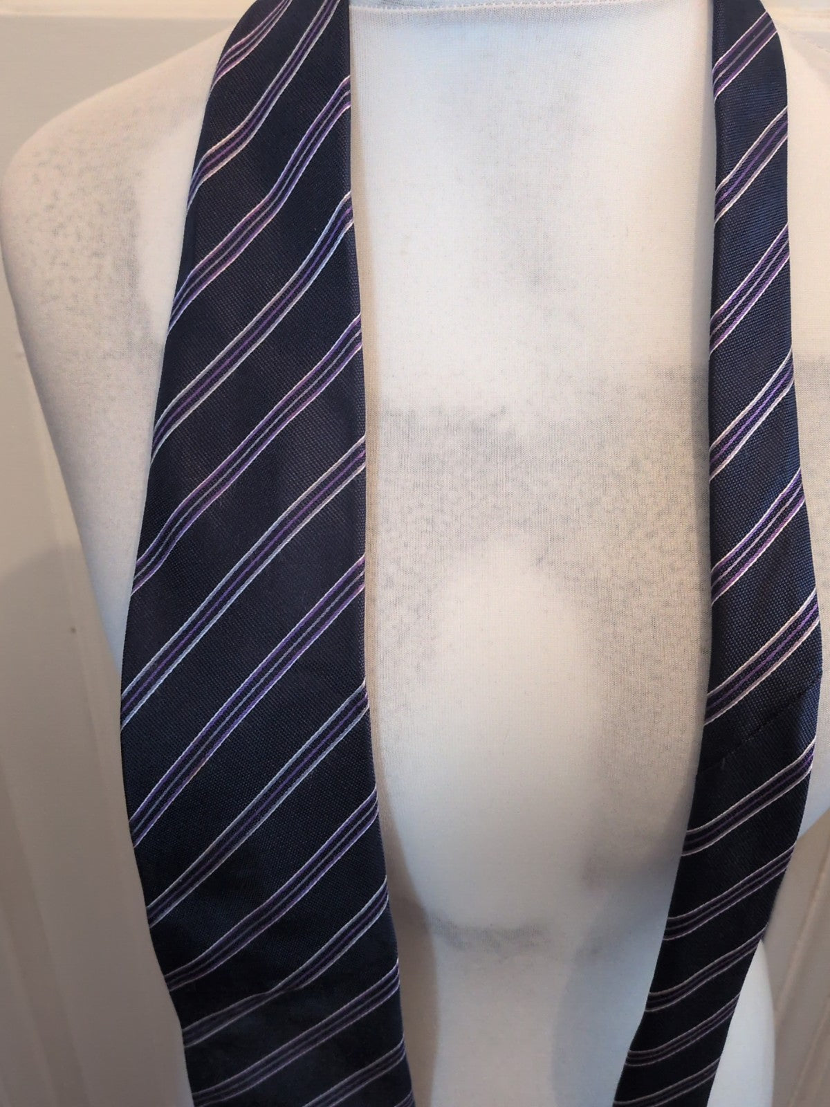Marks And Spencer Navy Purple And White Stripey Tie