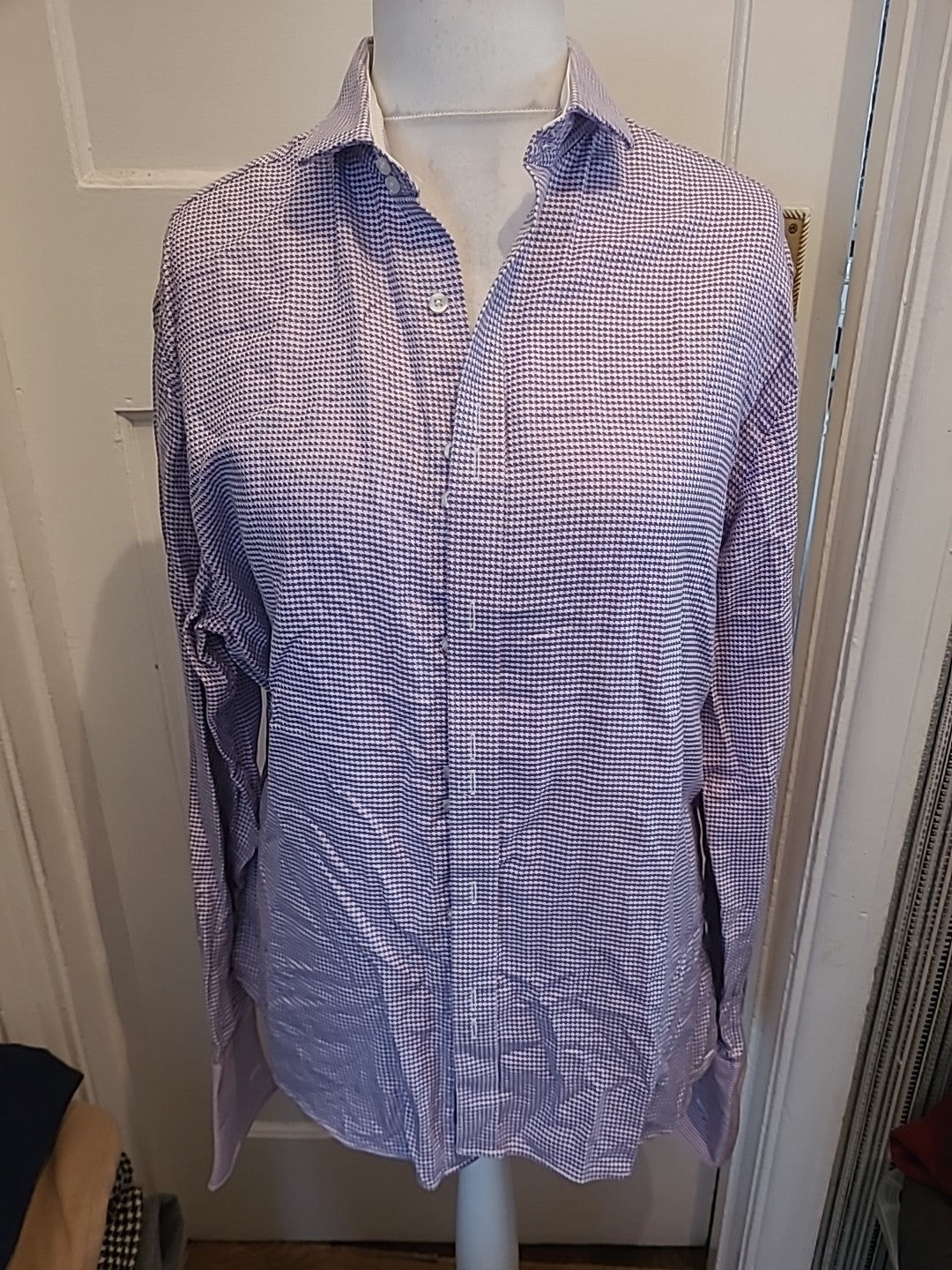 Mens Stvdio Size 16.5 Purple Toned Long Sleeved Cotton Shirt