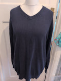 Hanes XL Navy Ribbed V Neck Pullover Jumper
