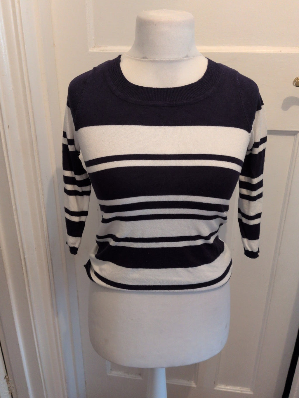 M+S Collection 8 Navy And White Stripe Long Sleeve Jumper
