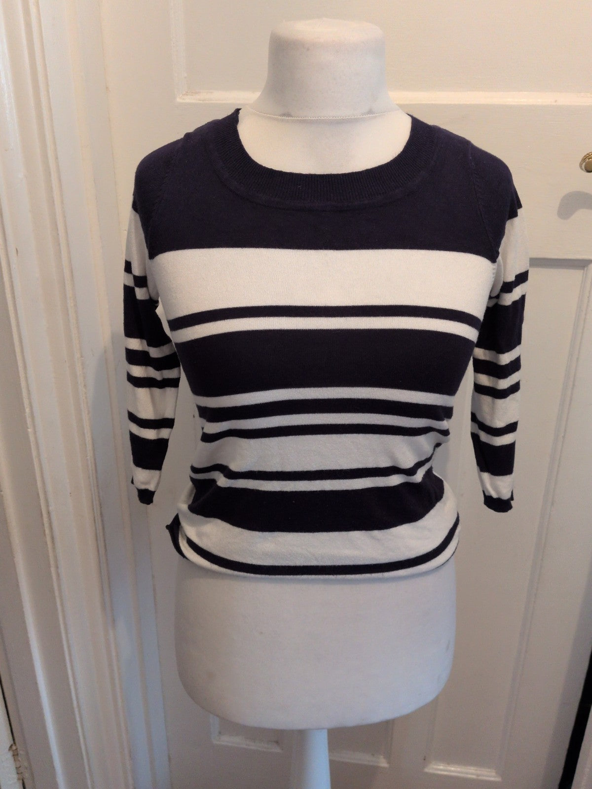 M+S Collection 8 Navy And White Stripe Long Sleeve Jumper