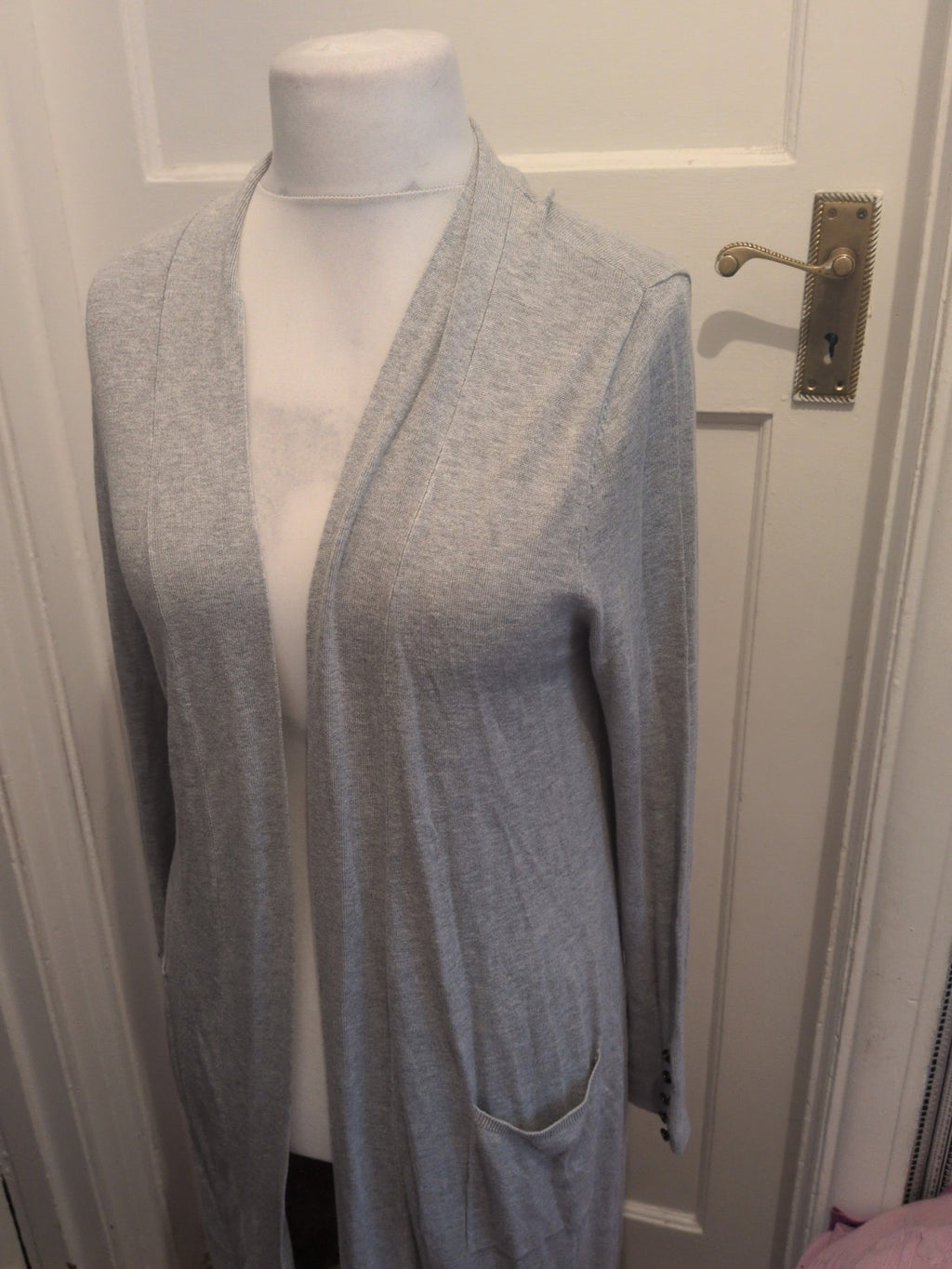 Primark 12-14 Grey Long Sleeve Long Length Open Cardigan