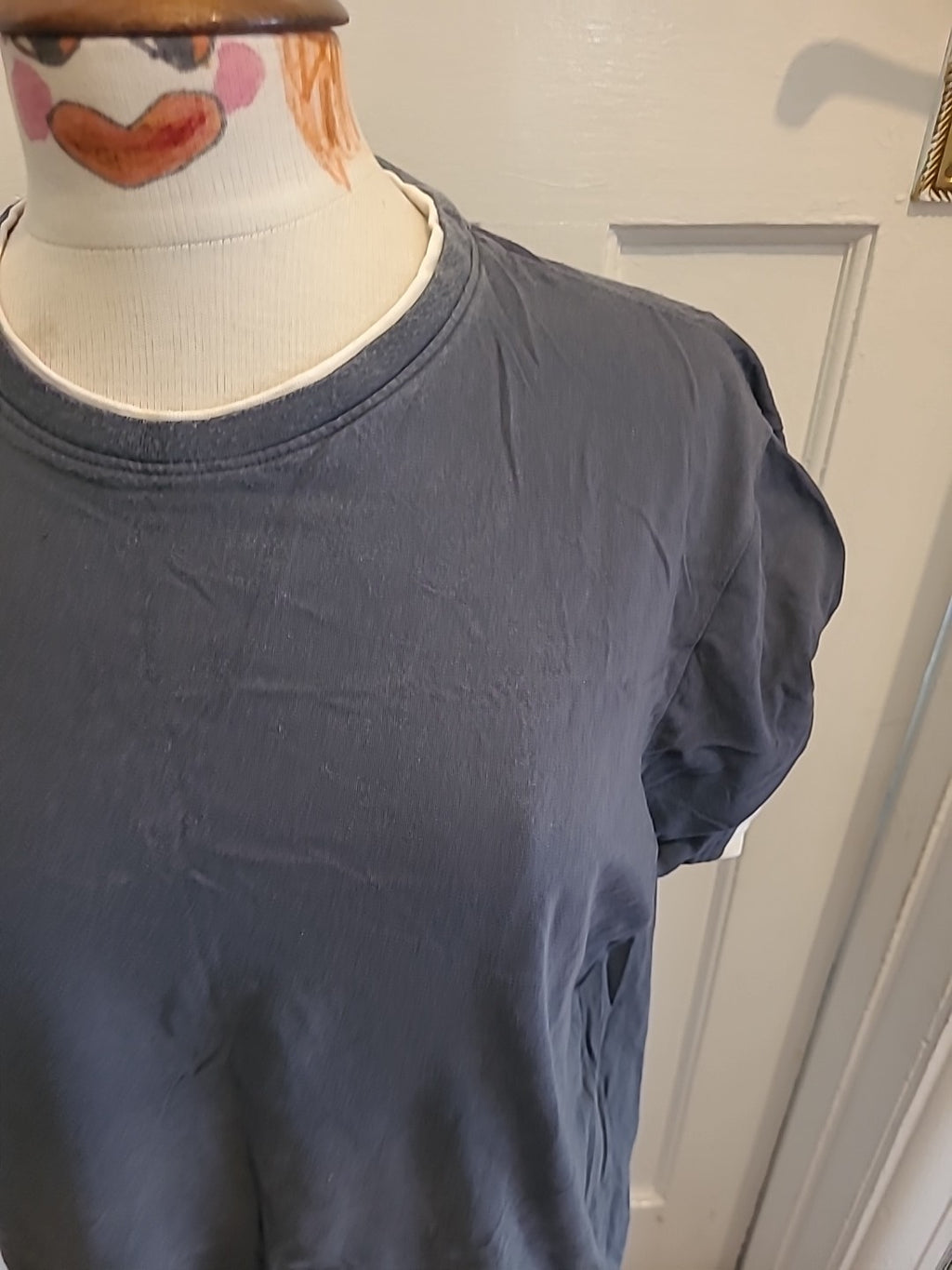 Mens Tu Size Large Grey White Trim Short Sleeved Pyjama Top