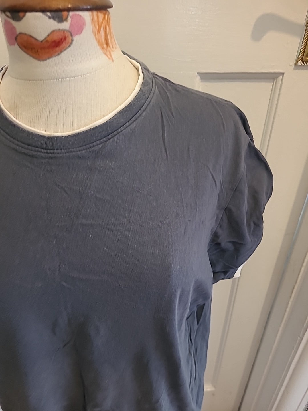 Mens Tu Size Large Grey White Trim Short Sleeved Pyjama Top