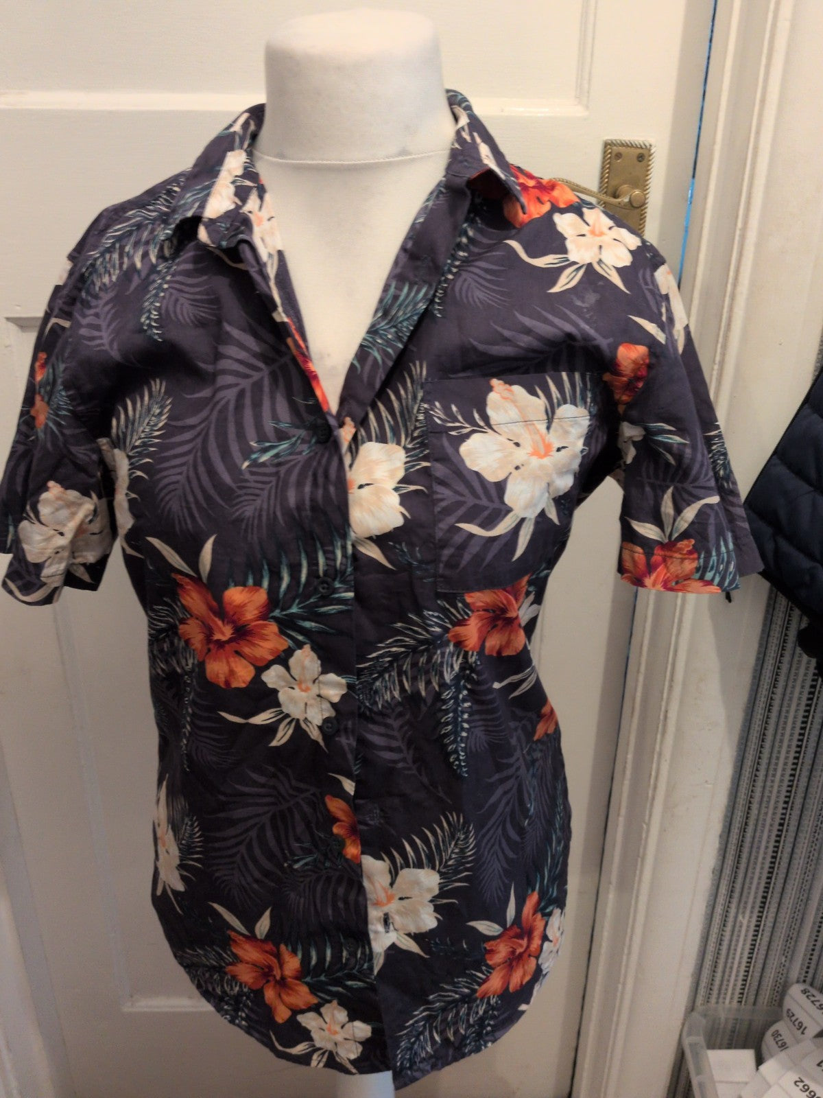 Primark Medium Navy Floral Buttoned Short Sleeve Shirt