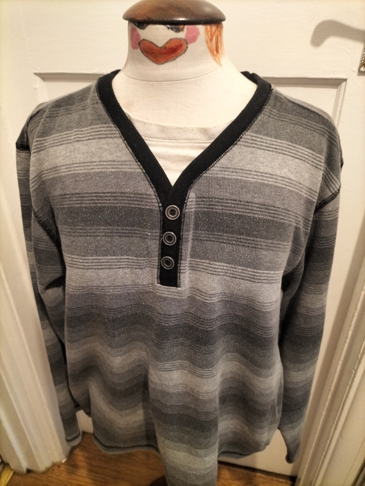 Mens Easy Size 2xl 2 Tone Grey Striped Long Sleeved Polo