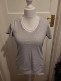 Ladies BM Casual Size Medium Grey And White Striped Short Sleeved Blouse