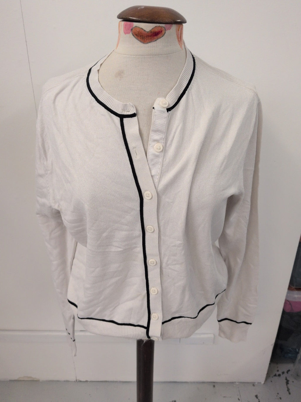 M&S 14 Black And White Buttoned Cardigan
