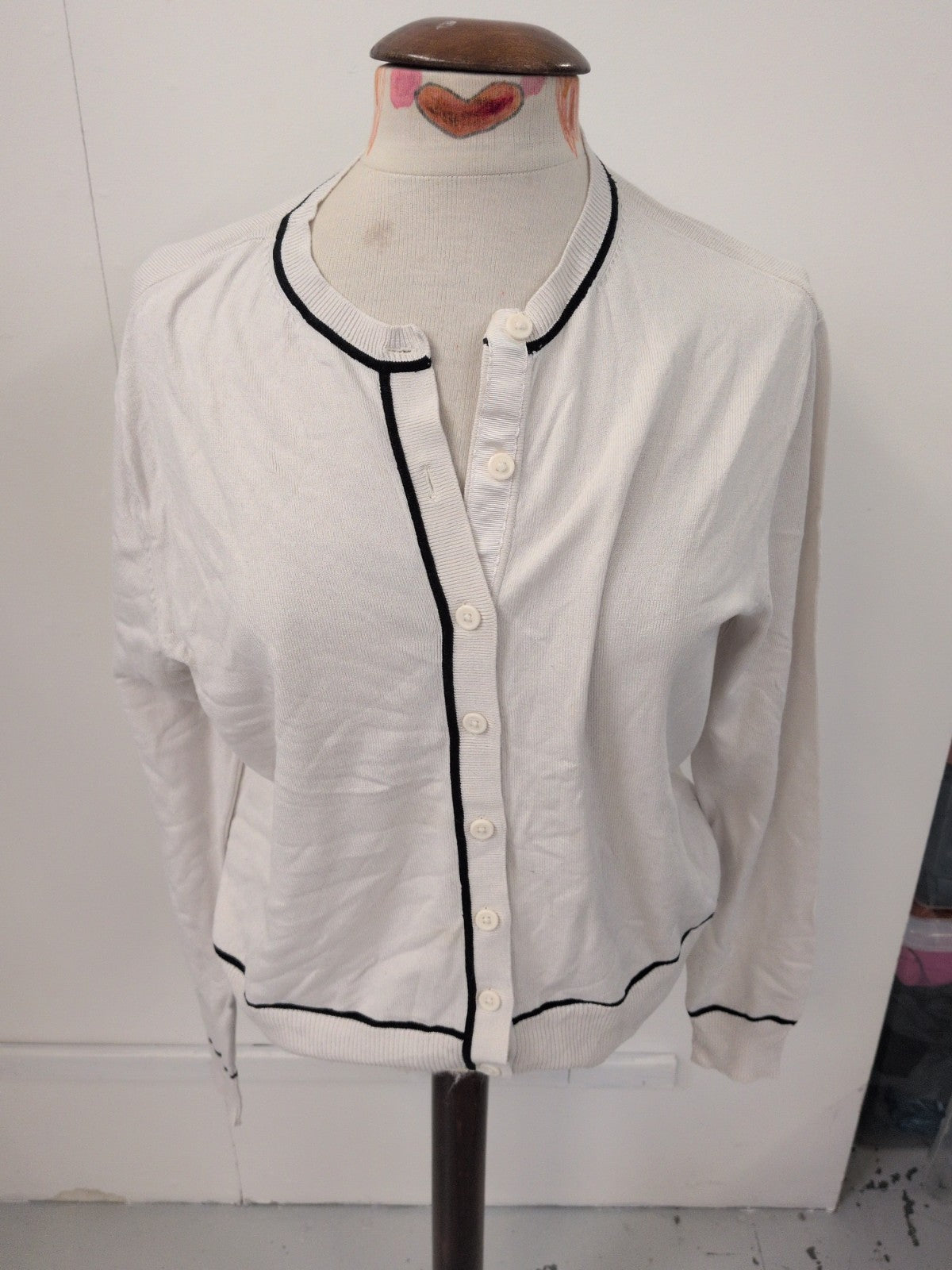 M&S 14 Black And White Buttoned Cardigan