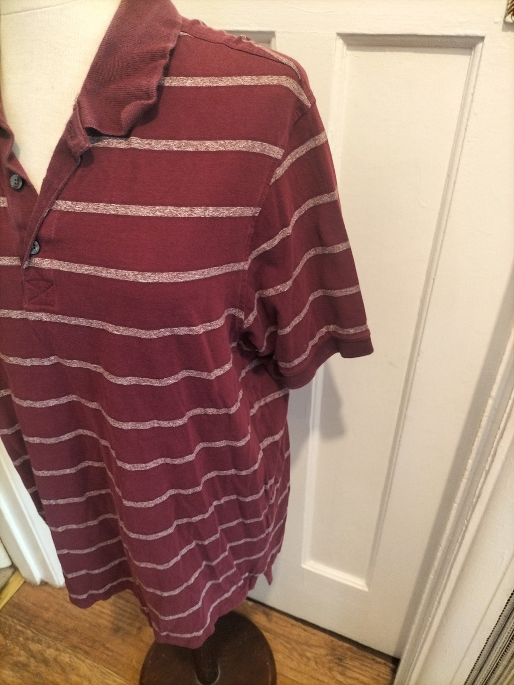 Mens Marks And Spencer Size Large Regular Fit Purple White Striped Short Sleeved