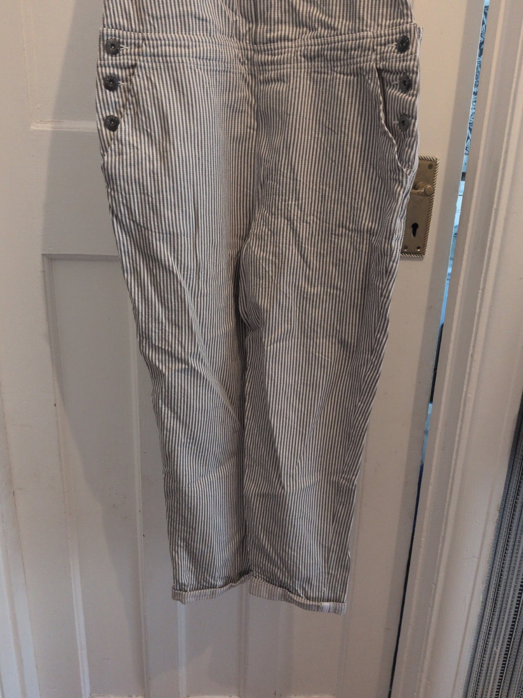 Ladies Dungarees Huffer Green/white Striped Size 8