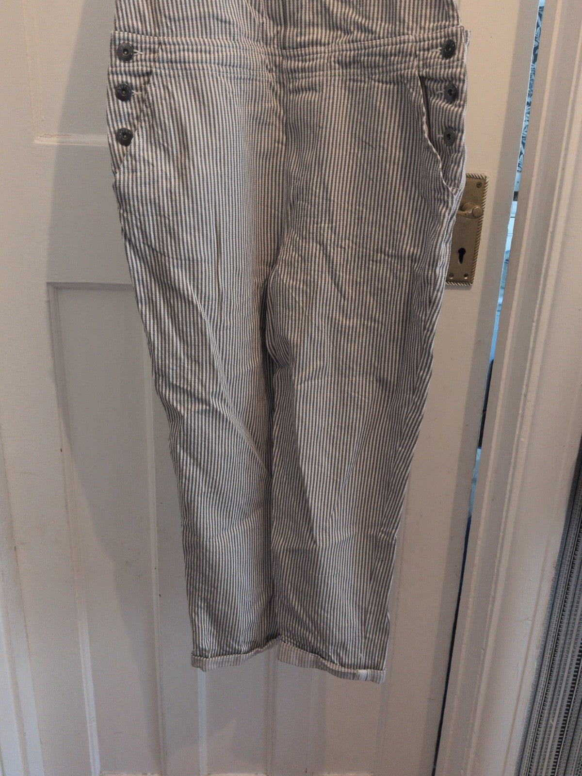 Ladies Dungarees Huffer Green/white Striped Size 8