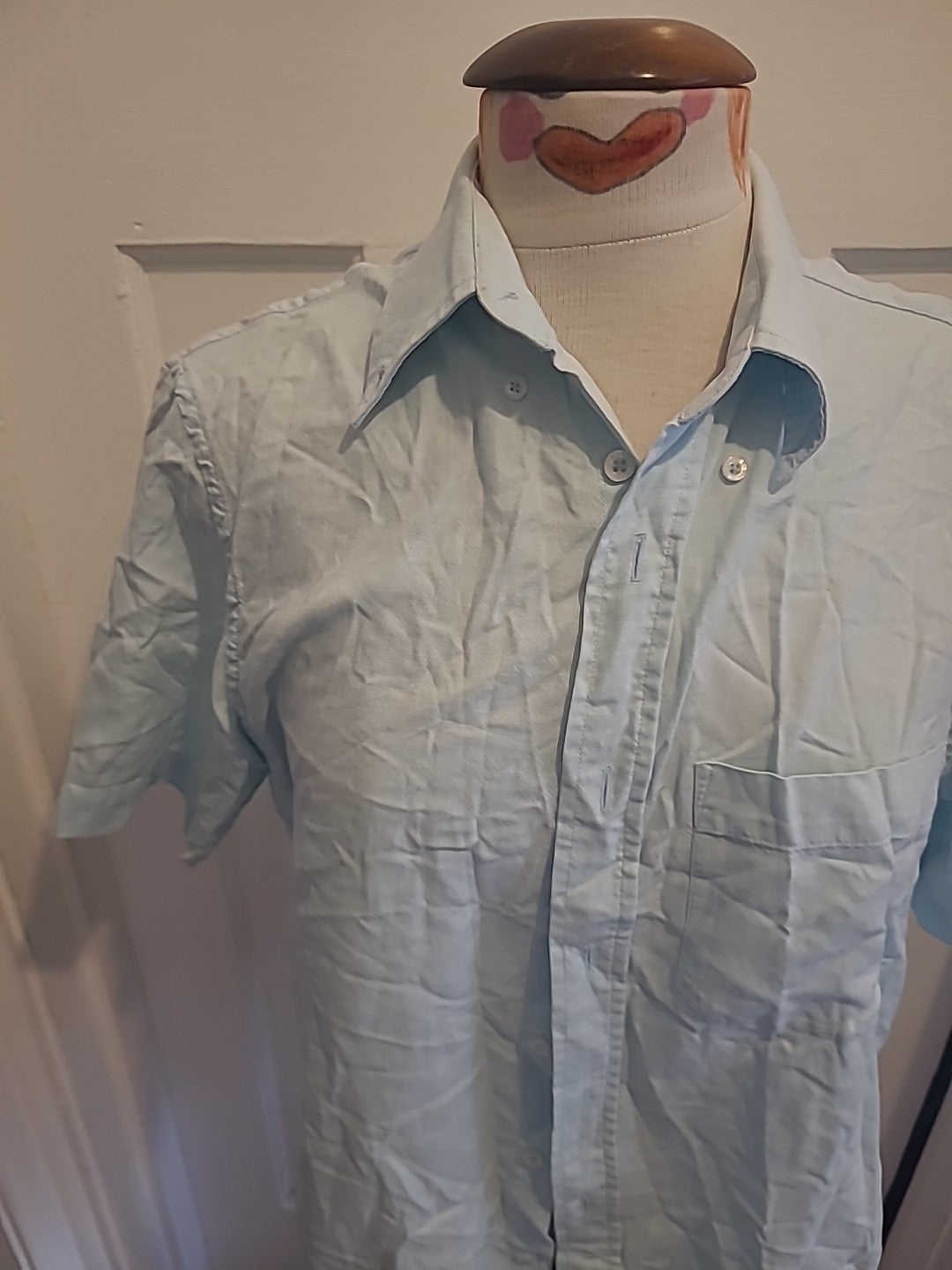 Mens Easy Size Small Pale Sea Blue Short Sleeved Shirt