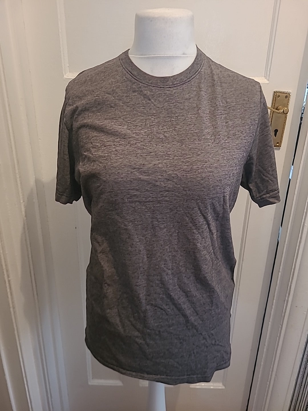 Mens Selected Homme Size Medium Grey Fleck Stripe Short Sleeved Tshirt