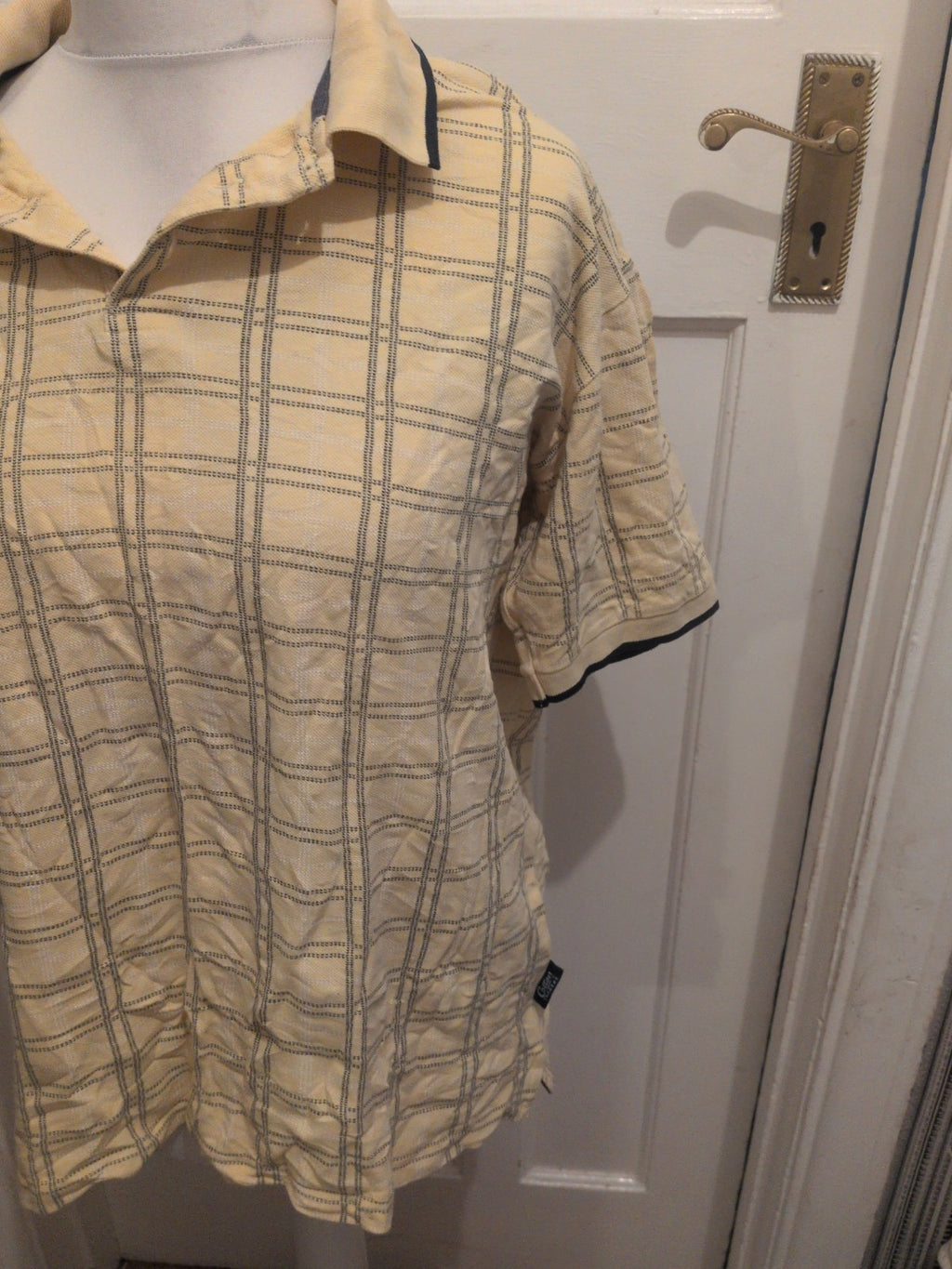Cotton Traders XL Yellow Check Short Sleeve Polo
