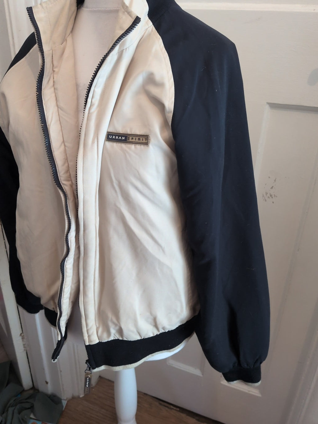 Urban Spirit Large Cream And Navy Bomber Jacket