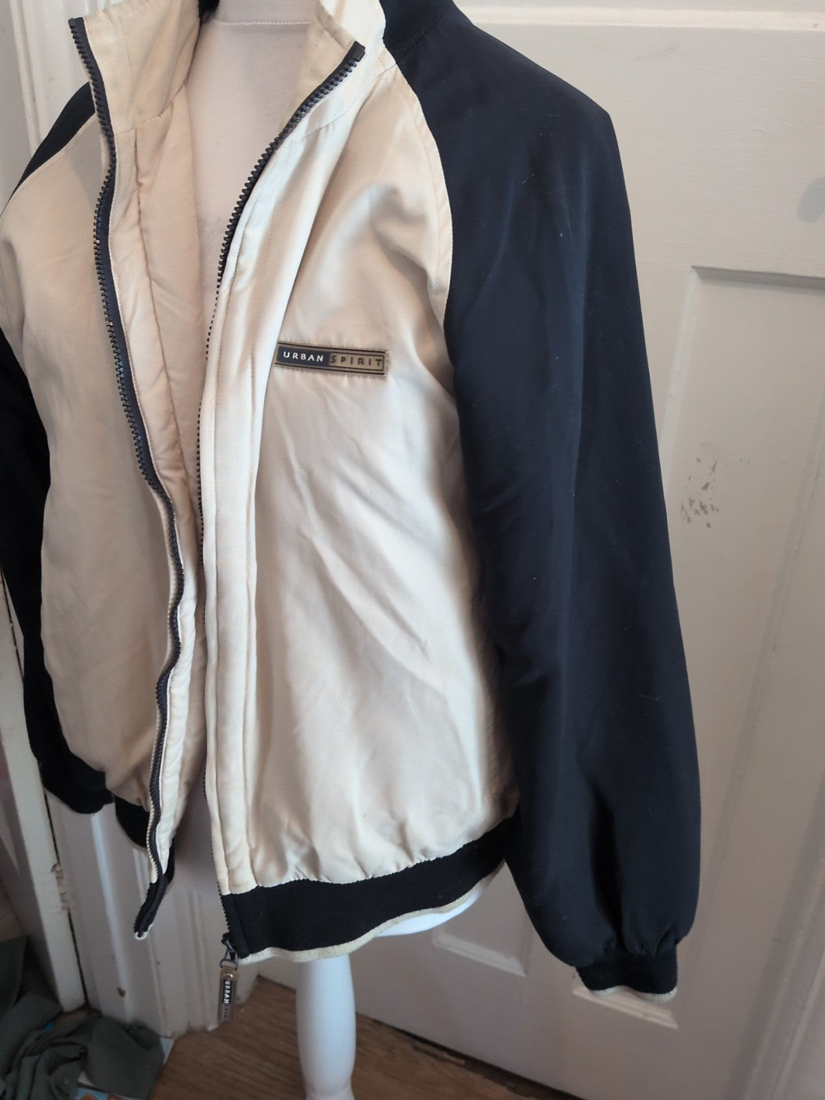Urban Spirit Large Cream And Navy Bomber Jacket