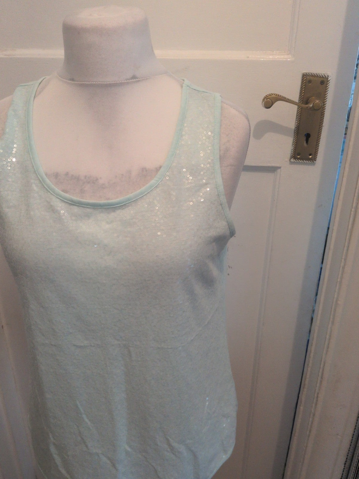 Ladies NEXT Mint Green Sparkly Sleeveless Top  Size 16 Free Delivery