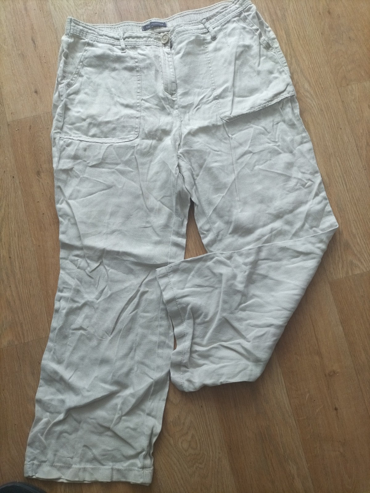Ladies M&S Collection Size 14 Flax Elasticated Trousers