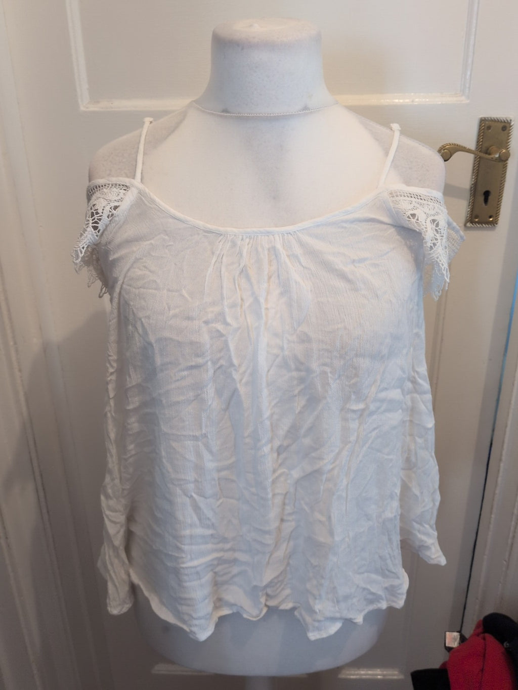 Ladies Primark Size 8 White Open Shoulder Lace Detail Blouse