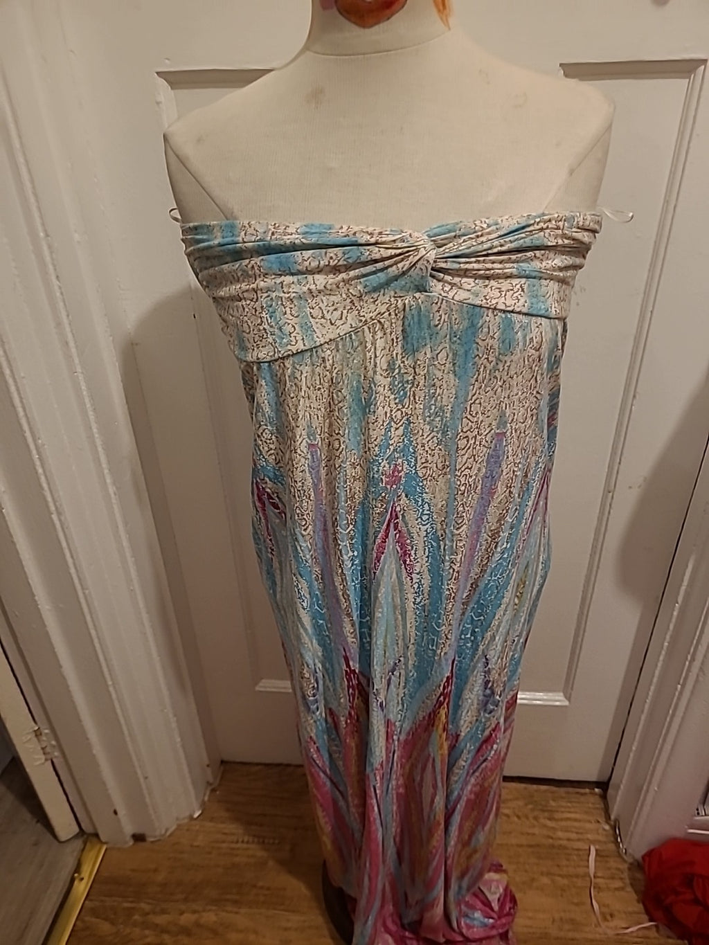 Ladies Geri Size 12 Long Length Multicoloured Pencil Sleeveless Strapless Dress